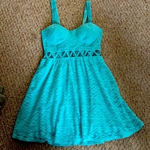 Tiffany blue corset inner lace dress with straps and back zipper